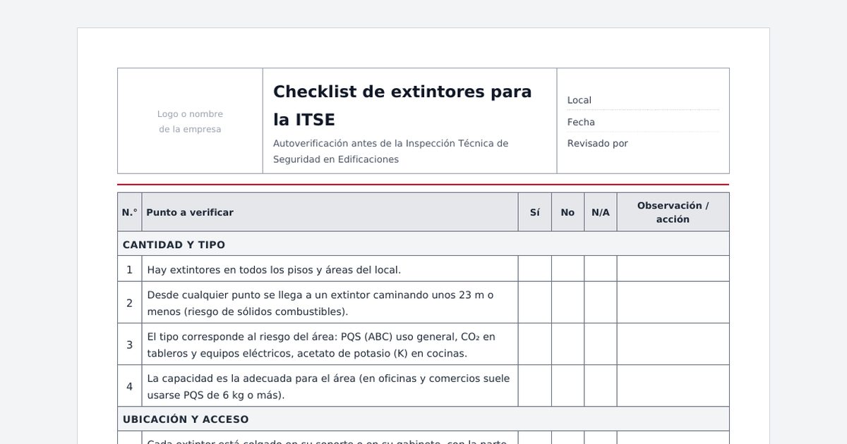 Checklist de extintores para la ITSE