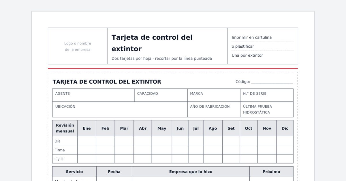 Tarjeta de control del extintor