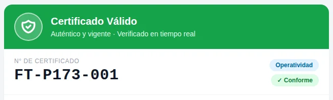 Verificación pública de FireTrack: certificado válido, auténtico y vigente