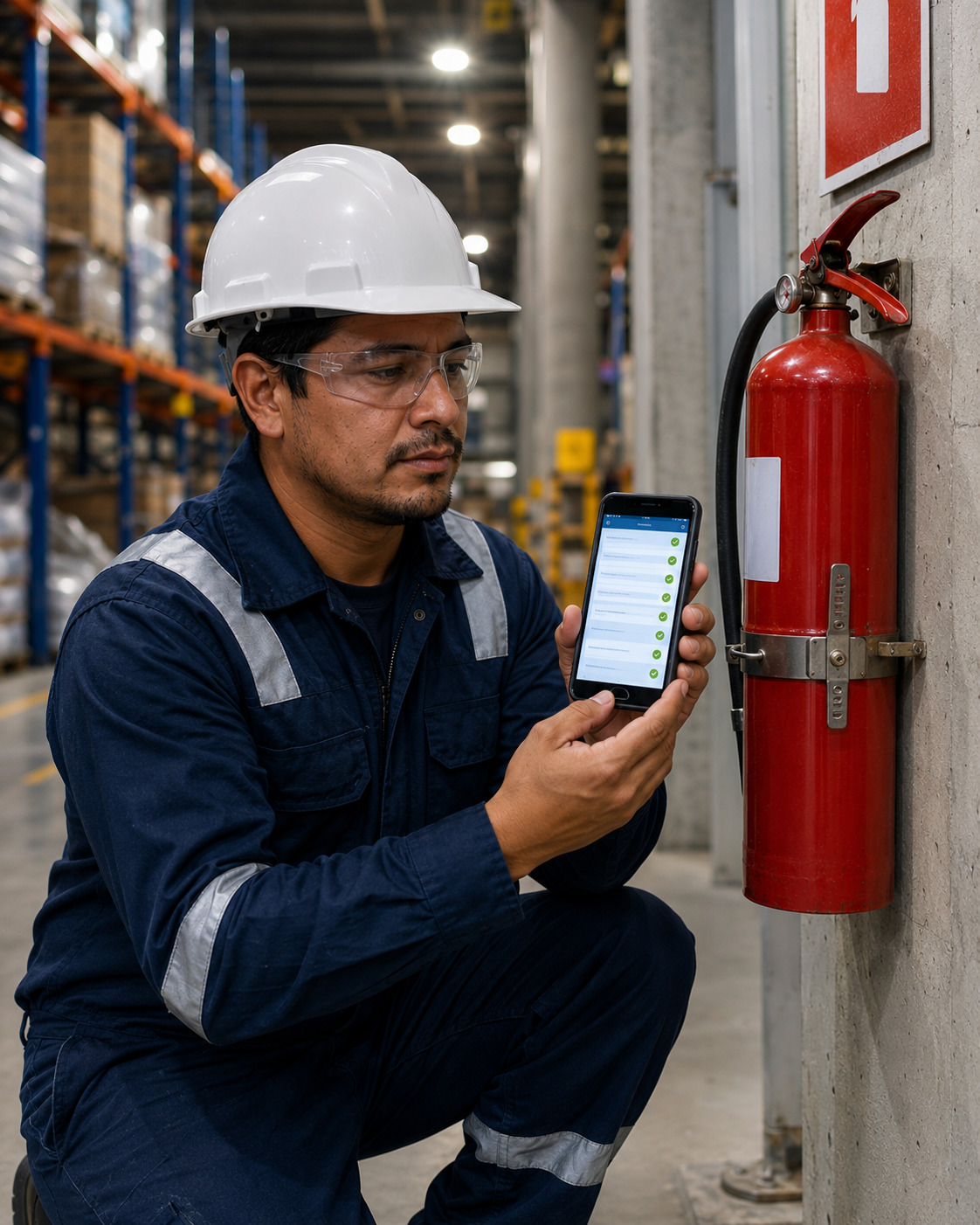 Verificador de equipos contra incendio usando FireTrack en campo